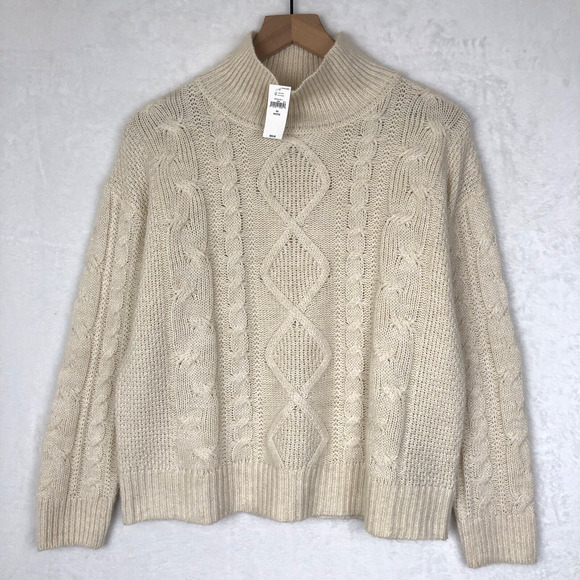 NWT GAP Cotton Alpaca Cable Knit Mockneck Sweater‎ Sz XSP Birch Fisherman $89 - Picture 1 of 13